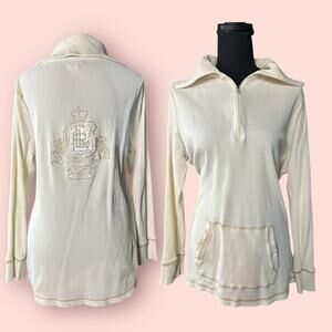 Ralph Lauren Active Cream Gold 1/4 Zip Womens Plus Size 1x Y2K Cyber Goth Grunge